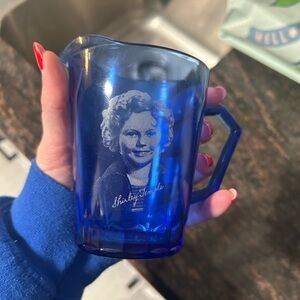 Blue Glass Mug with Vintage Design Shirley Temple